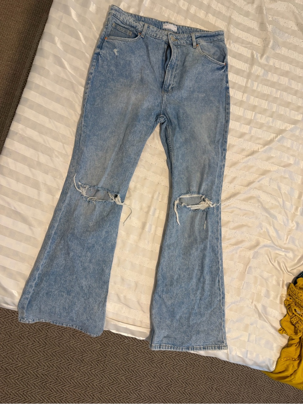 Bershka Light Blue Distressed Flare Jeans